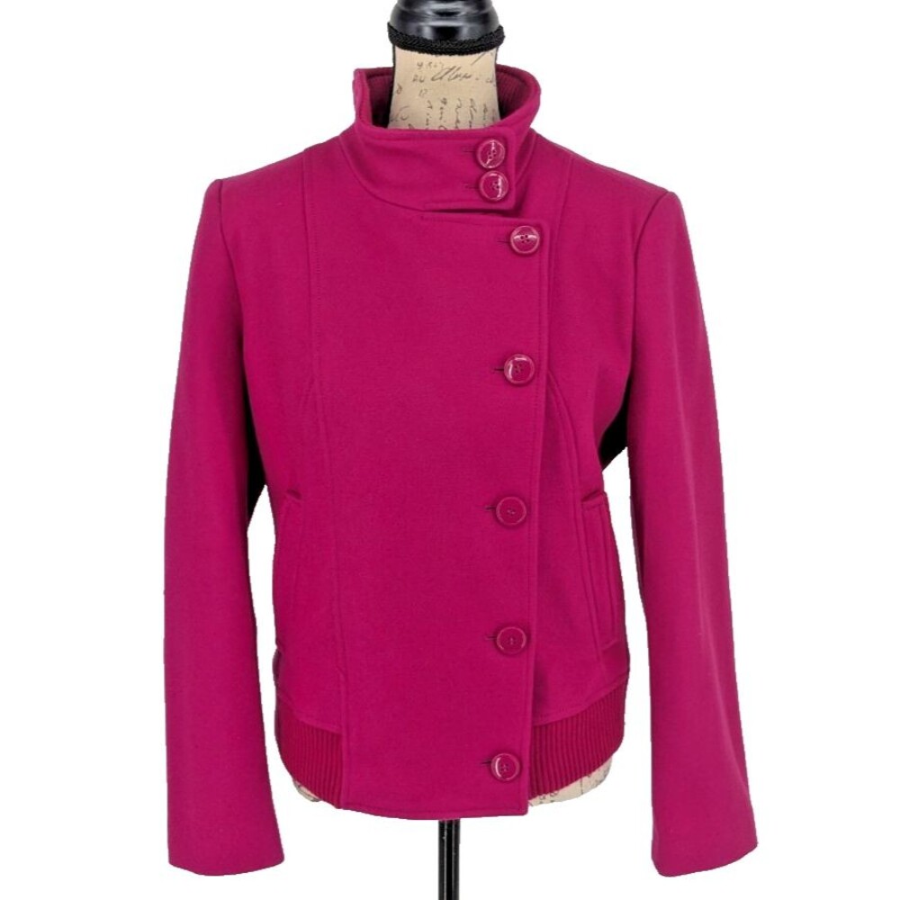 ATTENTION Jacket Coat Fuscia M Wool Poly Rayon  Winter Weight  Ribbed Hemline